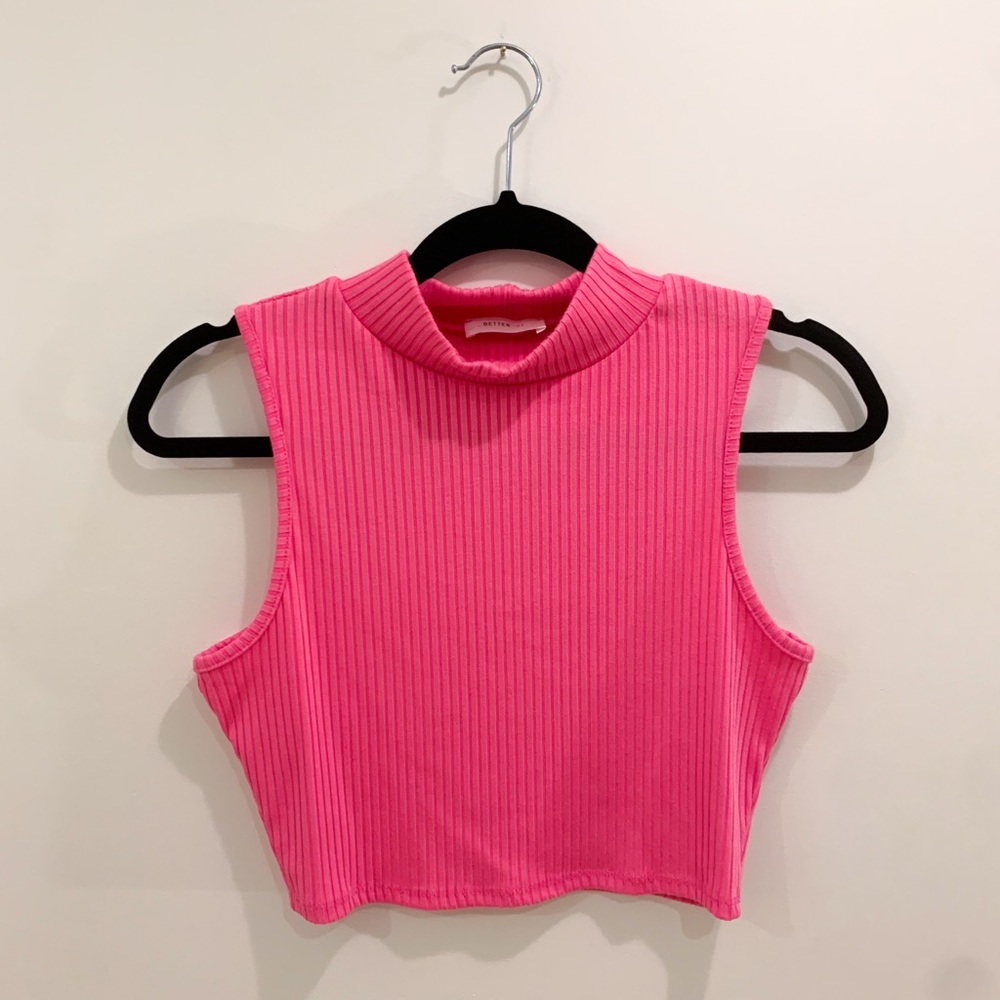 Hot Pink Sleeveless Ribbed Crop Top